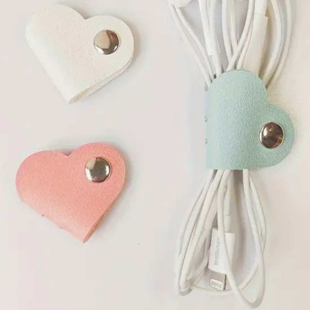 Leather Heart-Shaped Cable Organizers - Picture 3 of 5